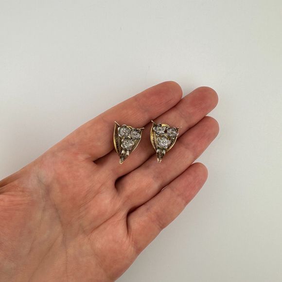 Vintage Vermeil Filigree Flowers Clip On Earrings Silver Gold Cannetille 7/8" L - Picture 6 of 15